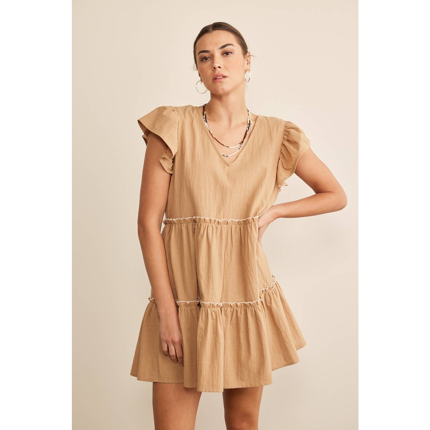 COLORED RIBBON TIERED BABYDOLL DRESS