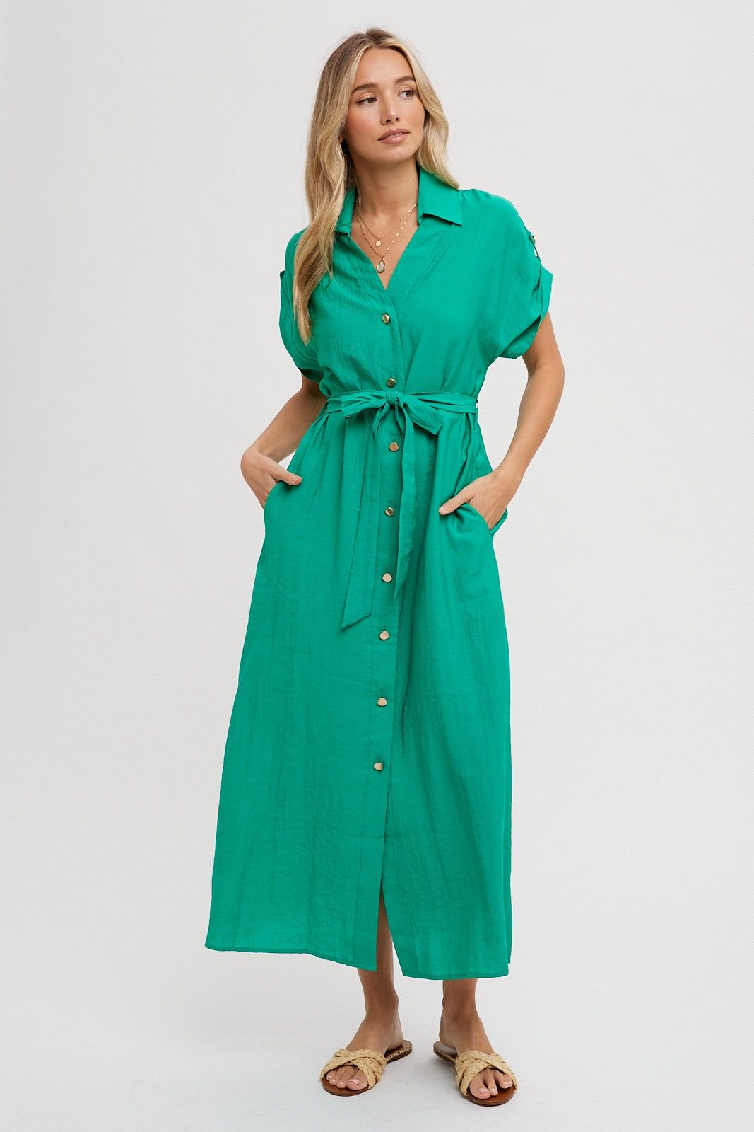 Kelly Green Button Dress