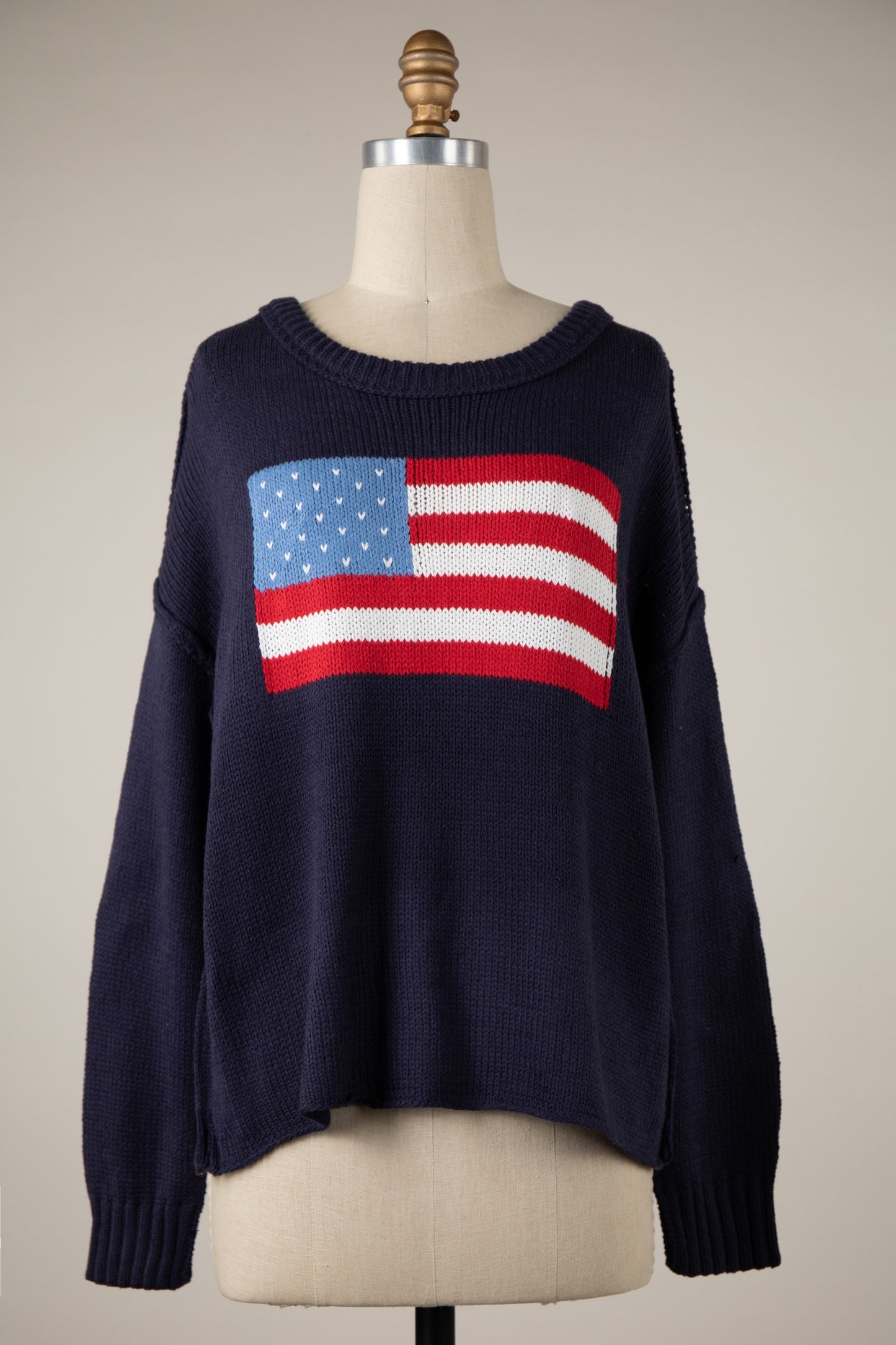Oversized American Flag Navy Sweater
