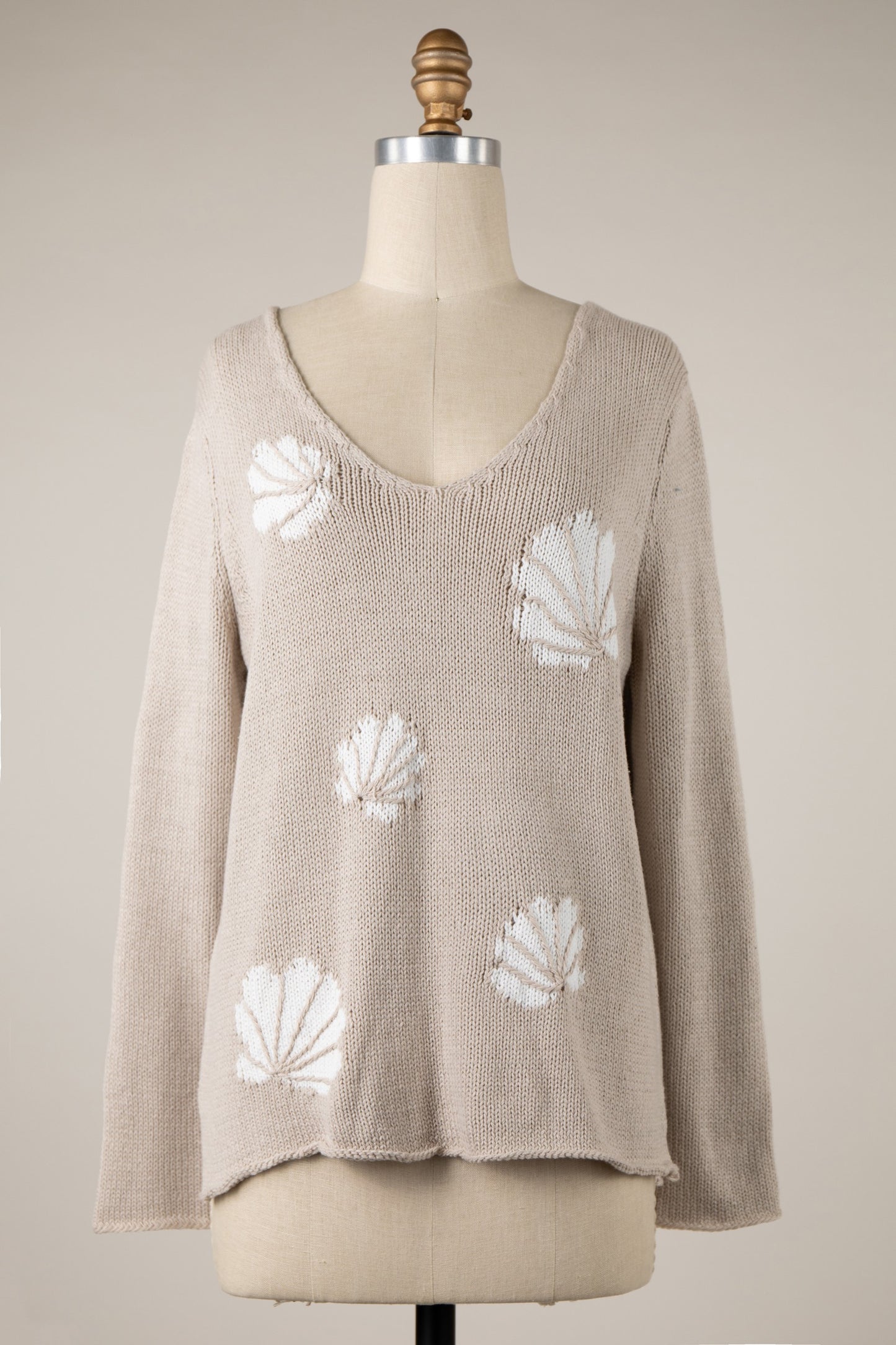 Seashell Khaki V-Neck Sweater