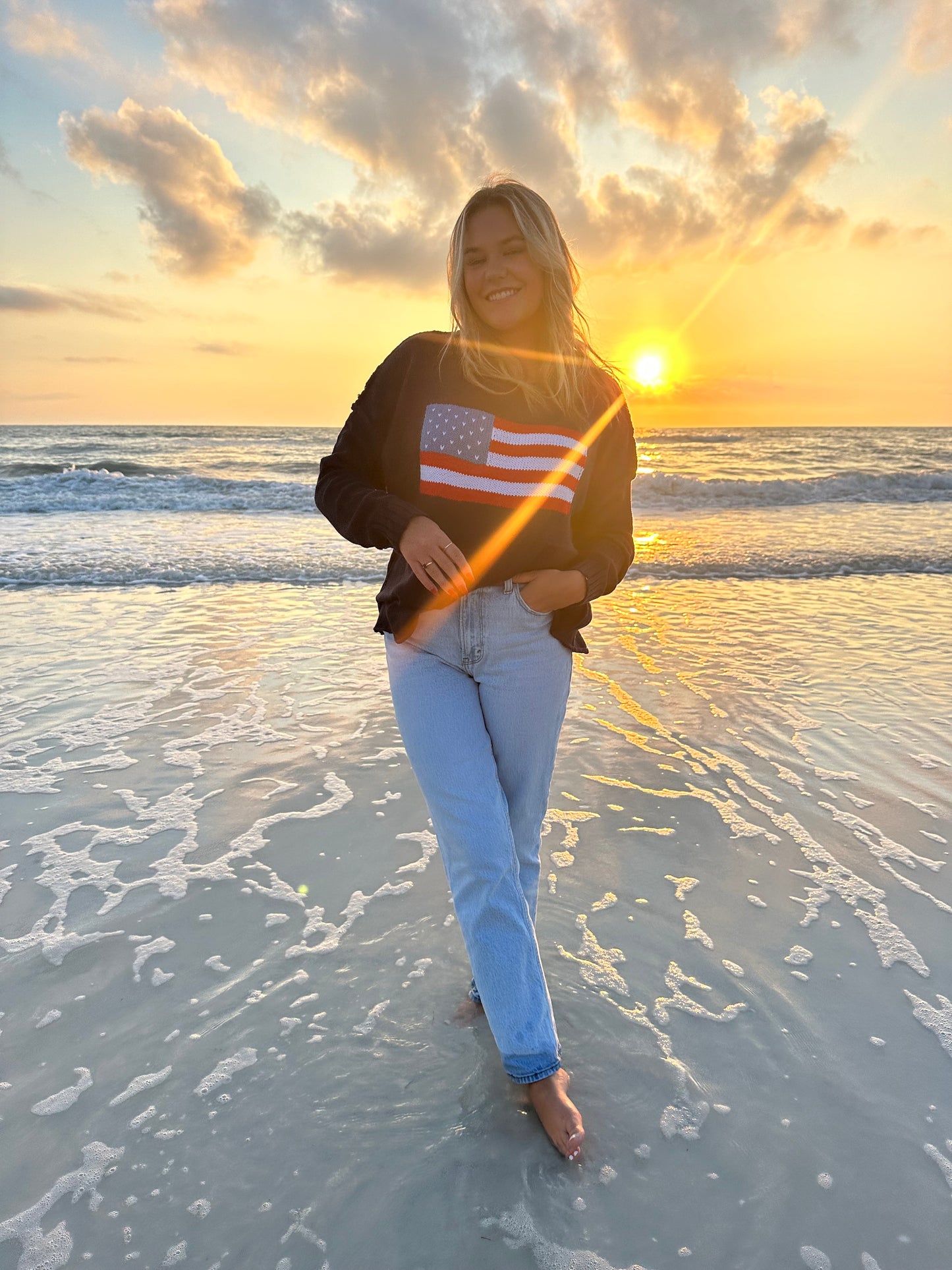 Oversized American Flag Navy Sweater