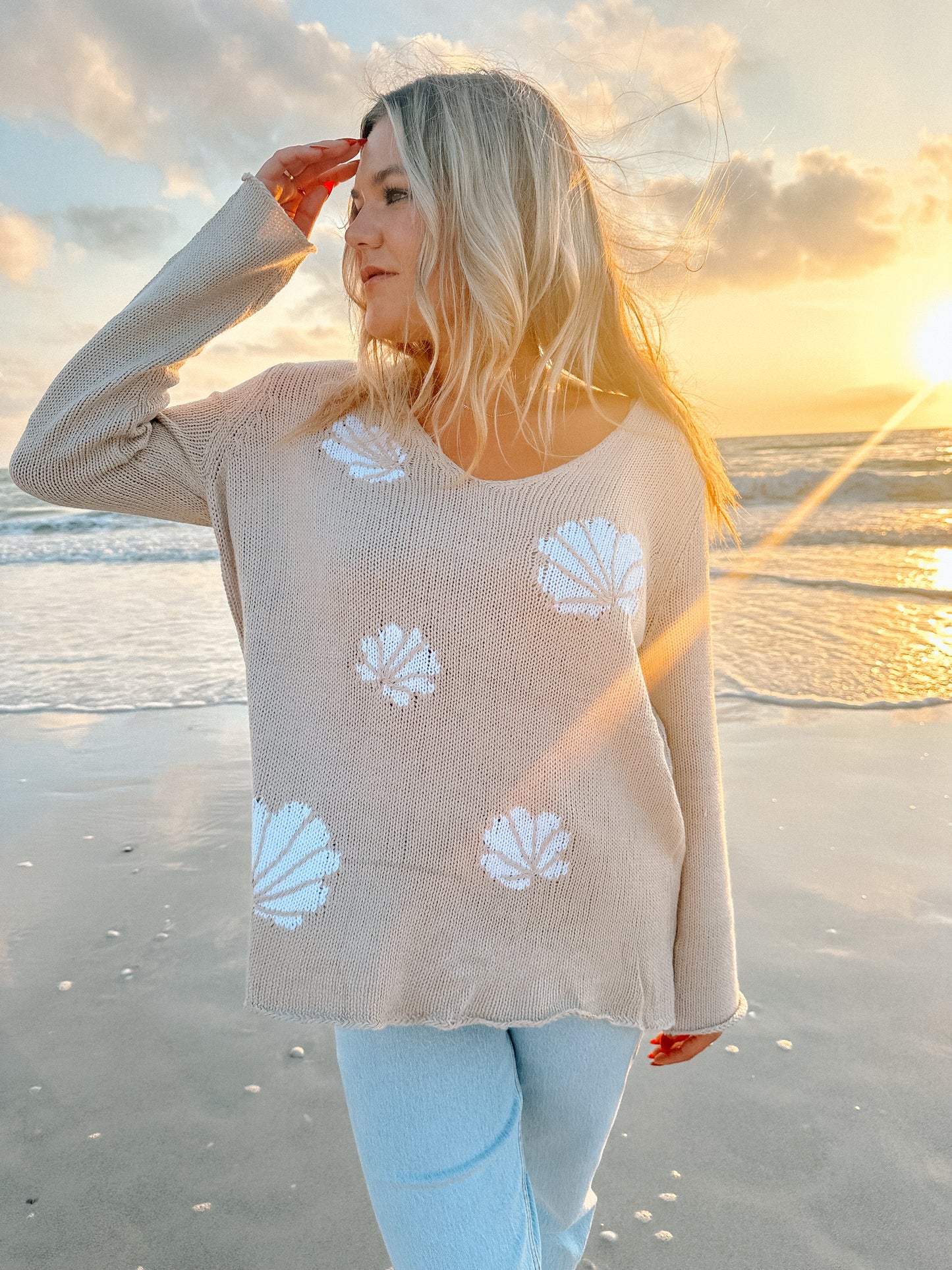 Seashell Khaki V-Neck Sweater