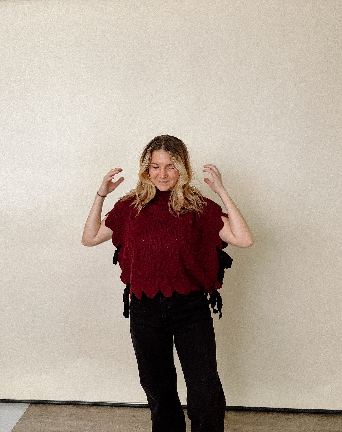 Wine Scalloped Sweater