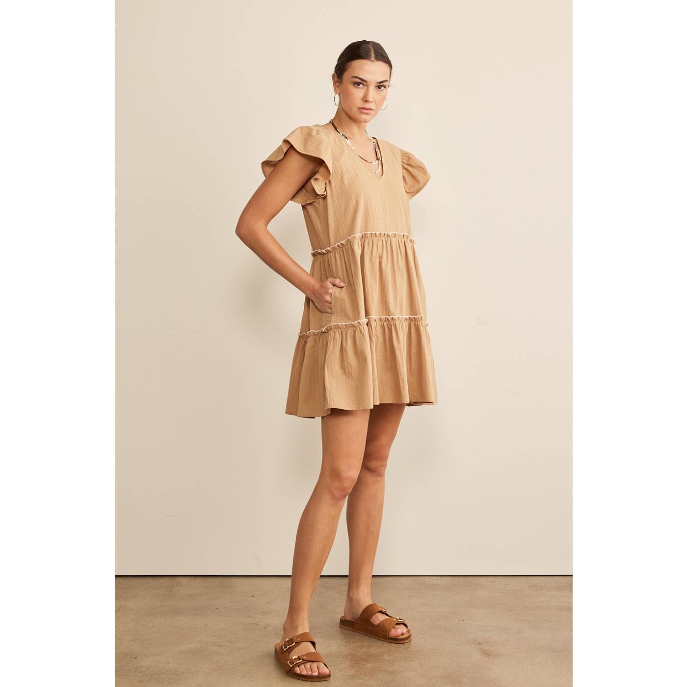 COLORED RIBBON TIERED BABYDOLL DRESS