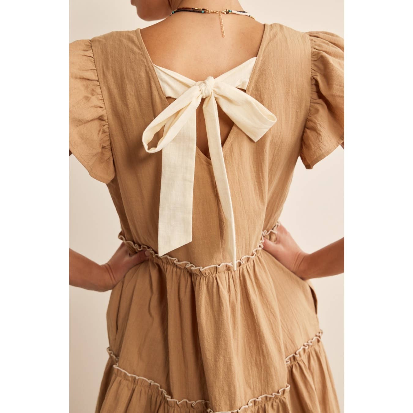 COLORED RIBBON TIERED BABYDOLL DRESS