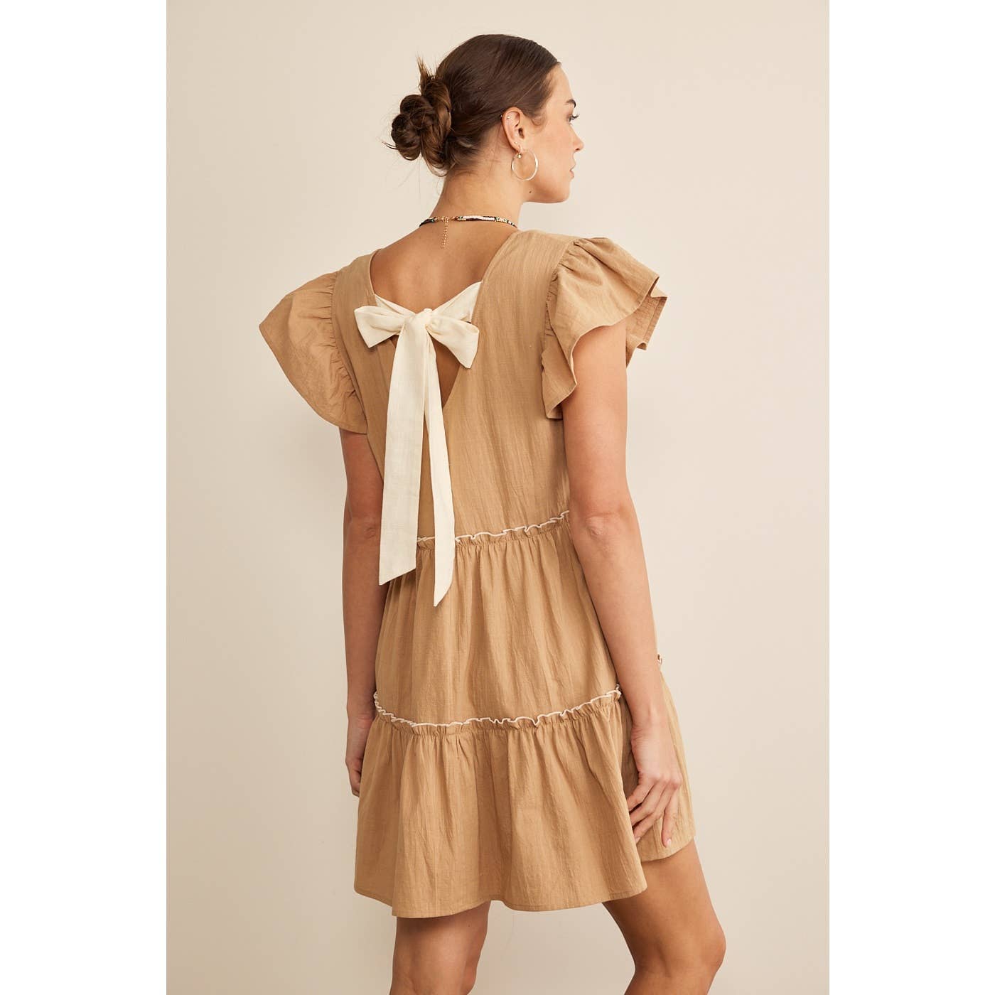 COLORED RIBBON TIERED BABYDOLL DRESS