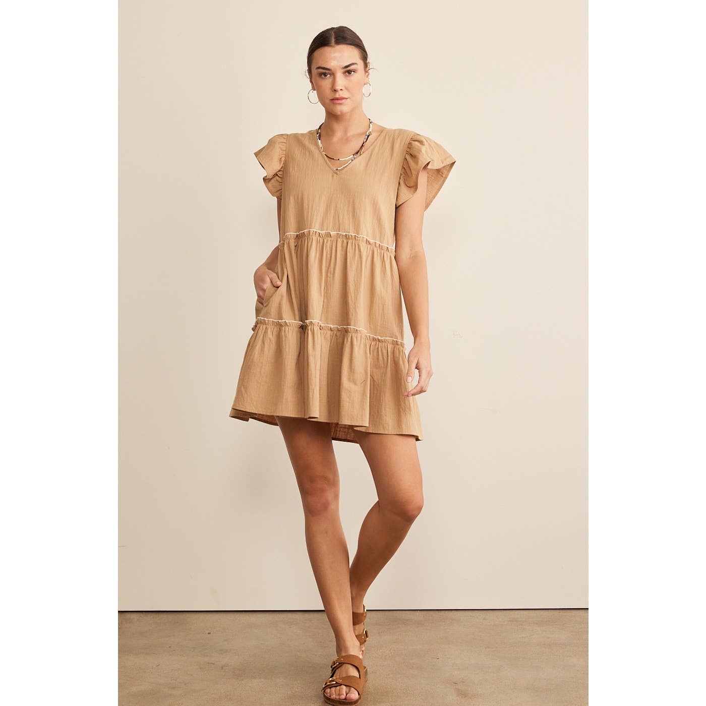 COLORED RIBBON TIERED BABYDOLL DRESS
