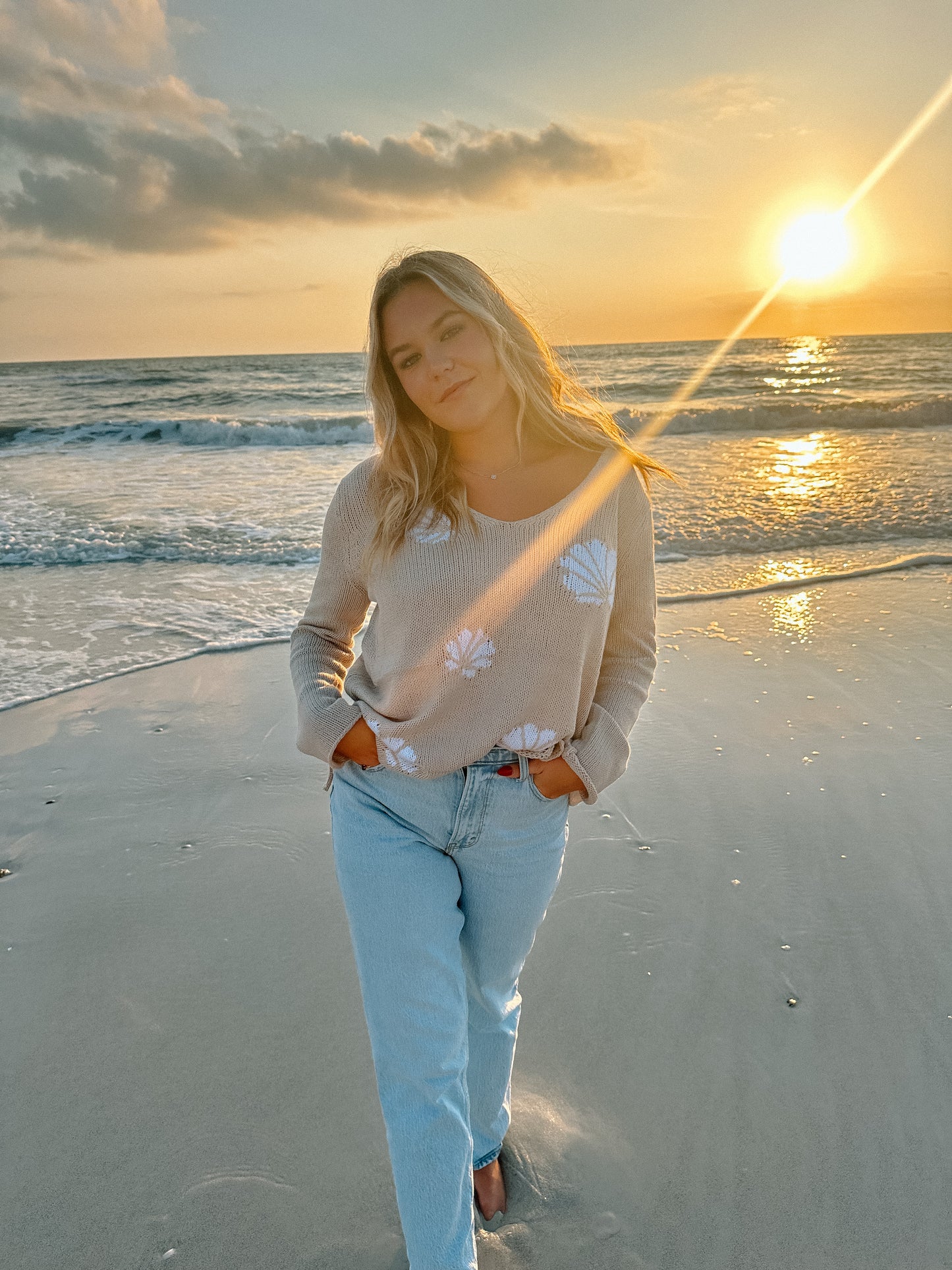 Seashell Khaki V-Neck Sweater