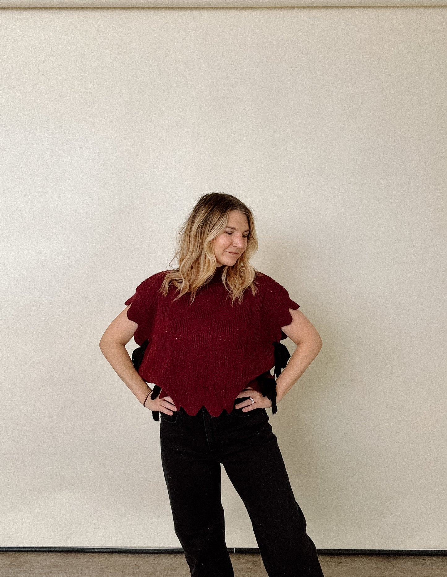 Wine Scalloped Sweater