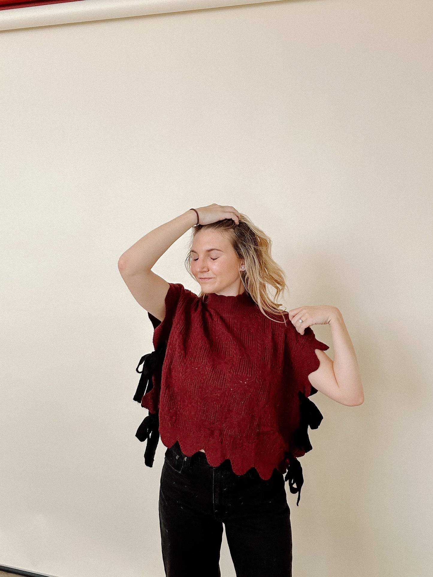 Wine Scalloped Sweater